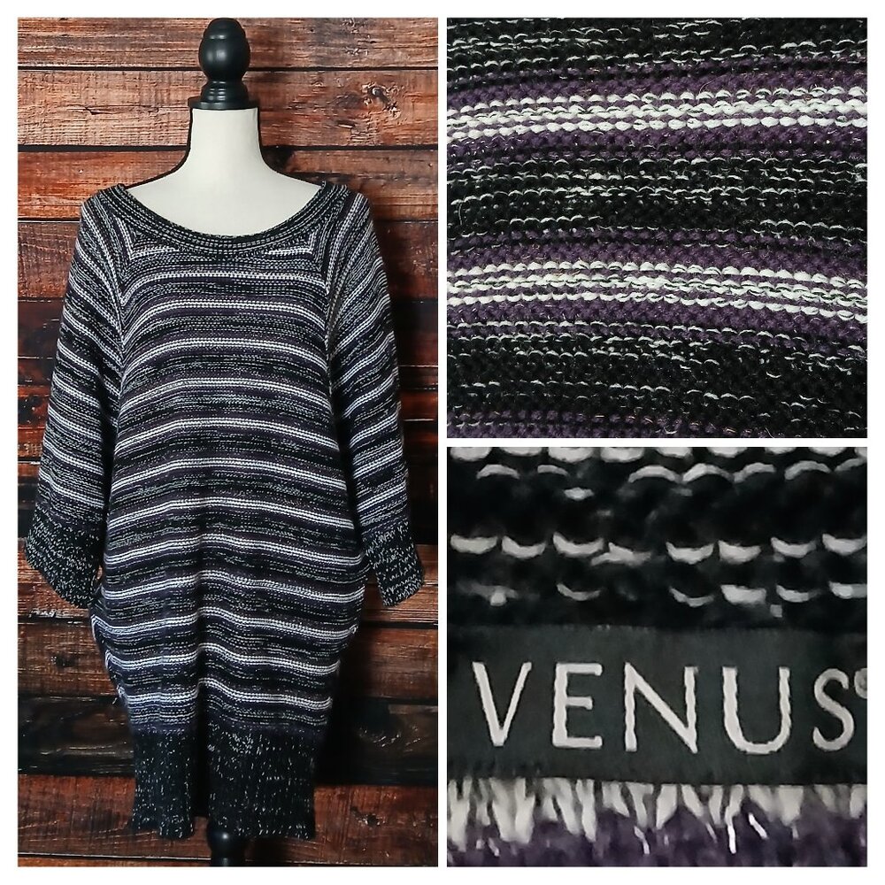 VENUS Sweater M Oversized Poncho Style Tunic Dolman Sleeve Striped